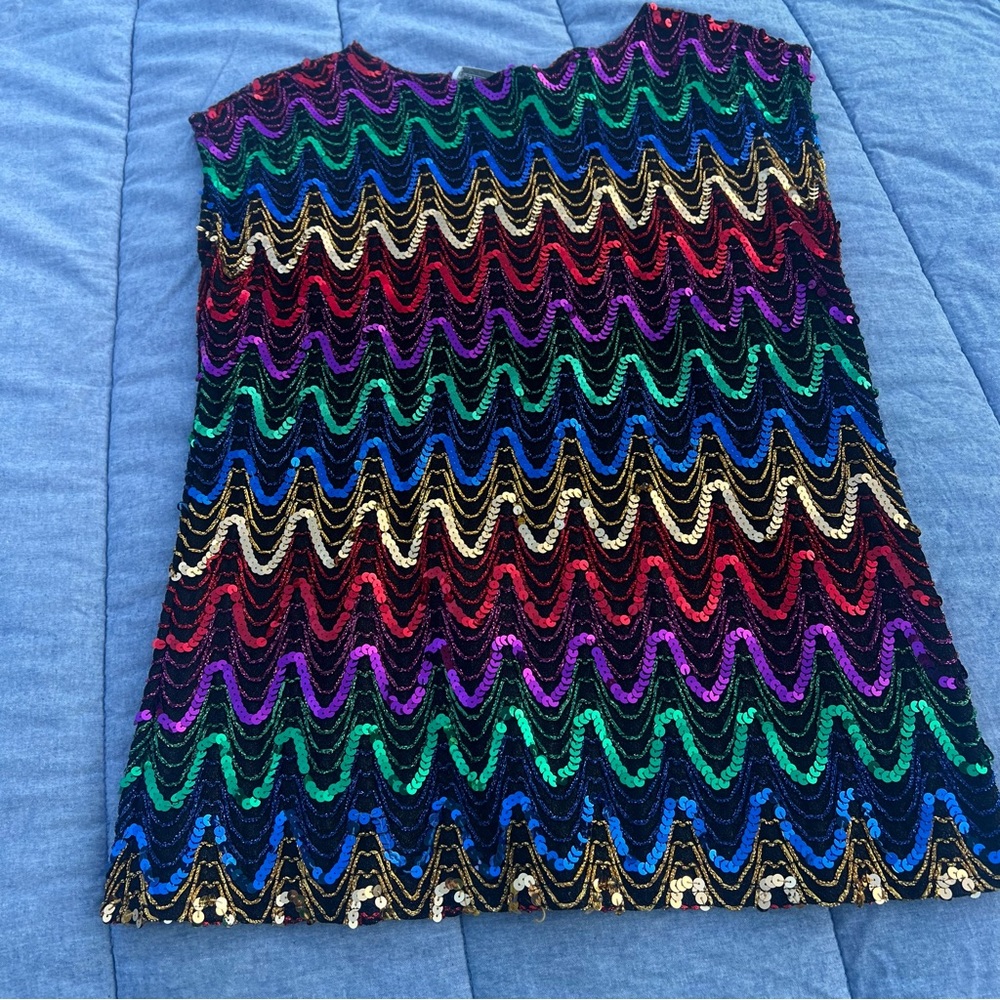 Vintage Justine Todd Sequin Multicolored Sleeveless Blouse Size Medium